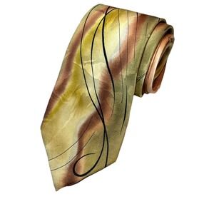 Jerry Garcia Gold Silk Vtg Tie Tidal Wave Limited Geometric Poetcore XL 62x4